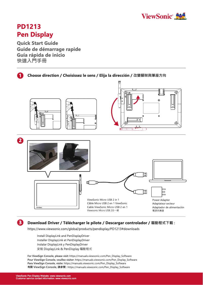 Page 1 de la notice Guide de démarrage rapide Viewsonic PD1213