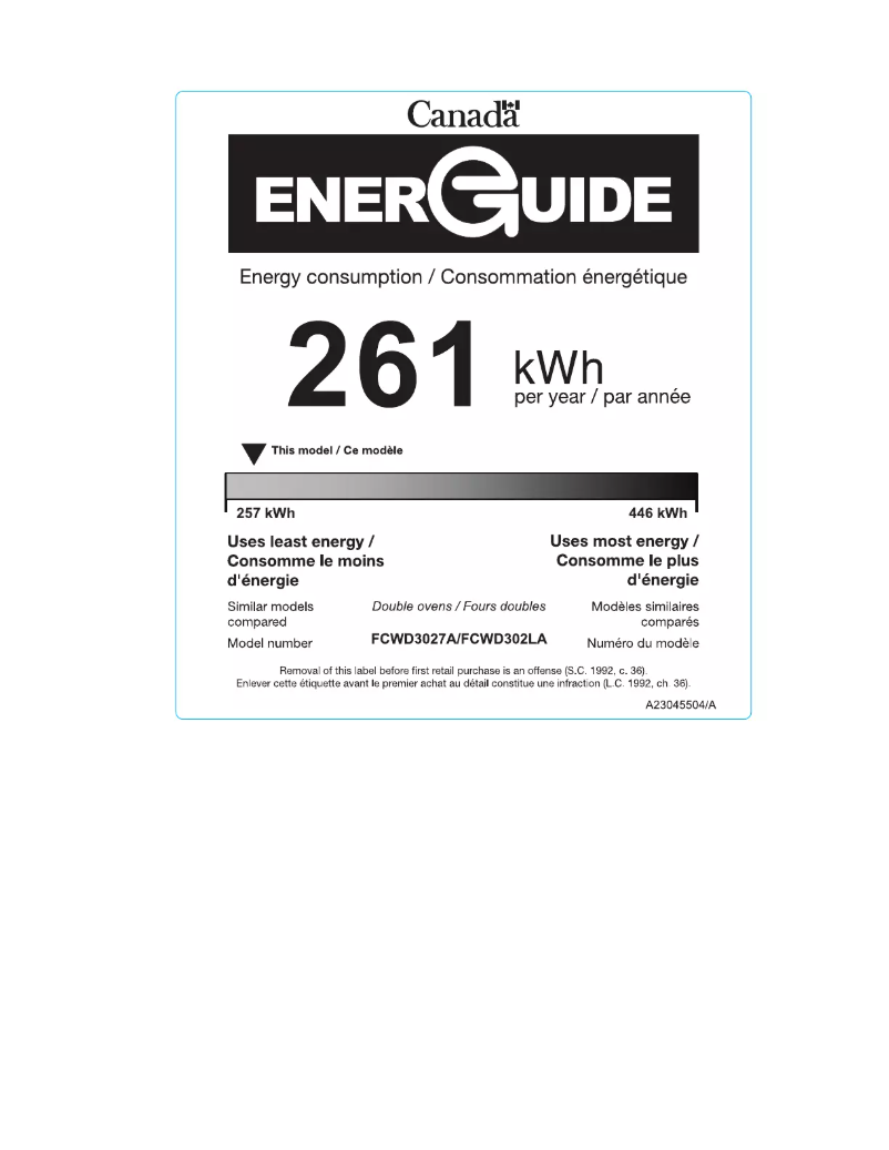 Page n°1 - Label énergétique Frigidaire FCWD3027AS