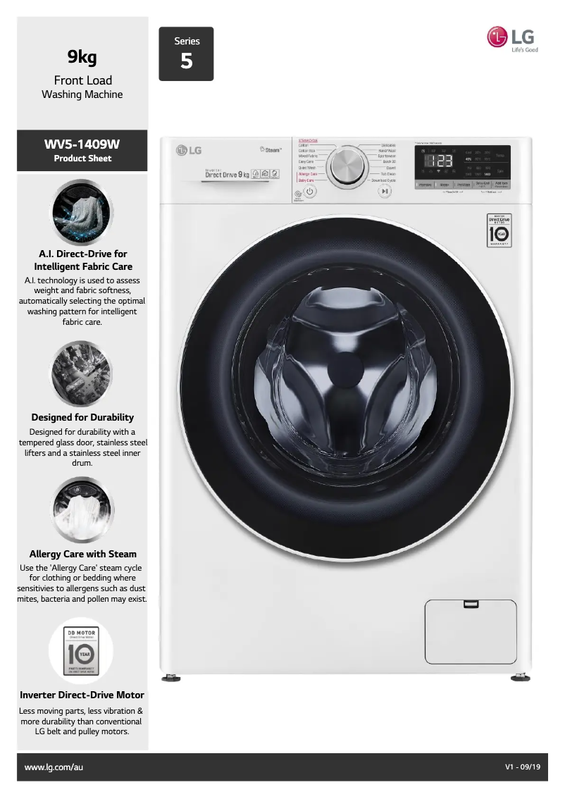 Page 1 de la notice Fiche technique LG WV5-1409W