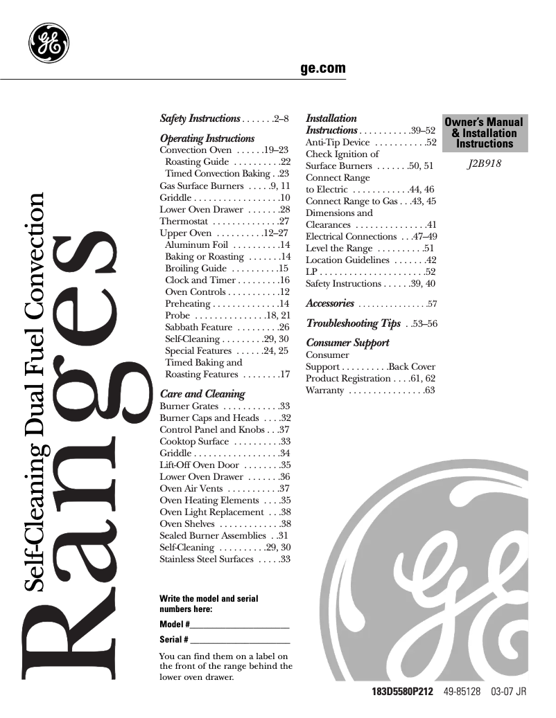 Page n°1 - Guide d'installation GE Profile J2B918BEKBB