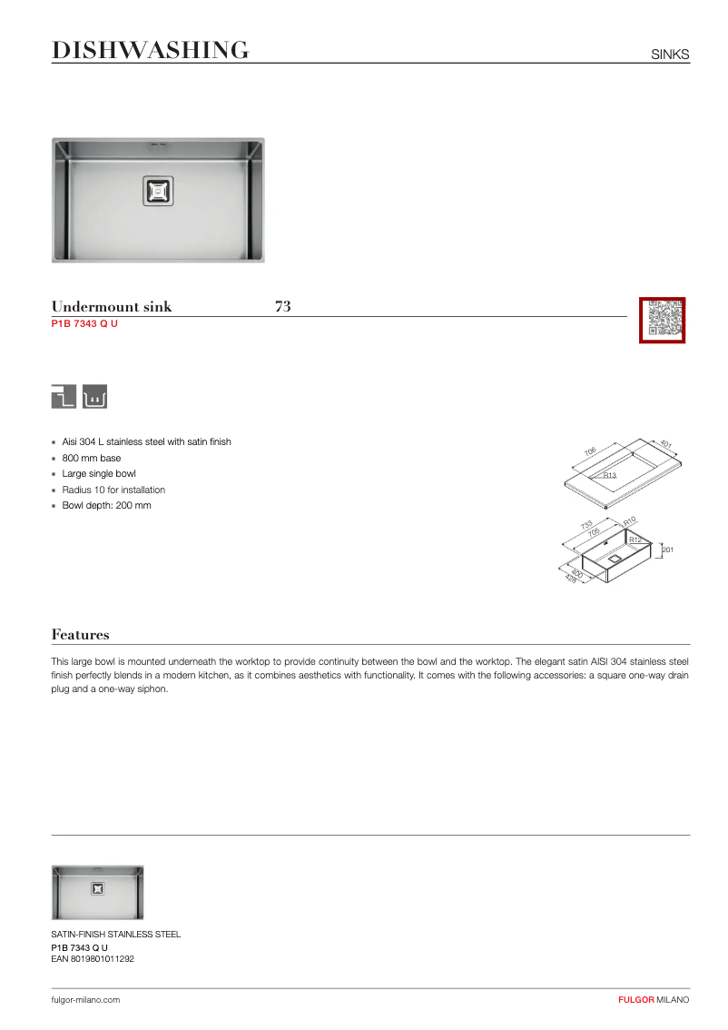 Page 1 de la notice Manuel utilisateur Fulgor Milano P1B 7343 QU