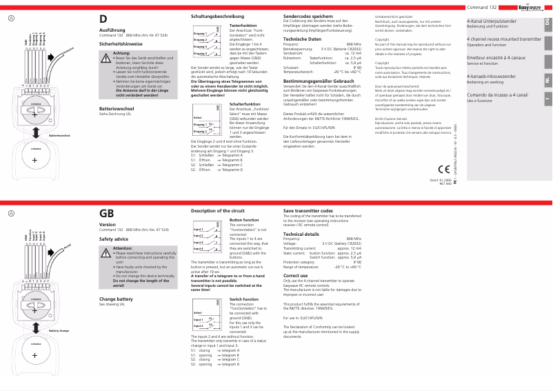 Page n°1 - Manuel utilisateur Marantec Easywave Command 132