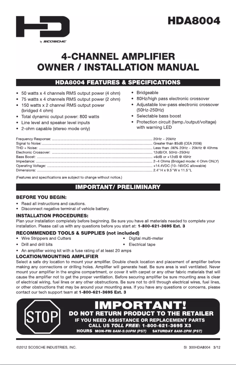Page n°1 - Manuel utilisateur Scosche HDA8004