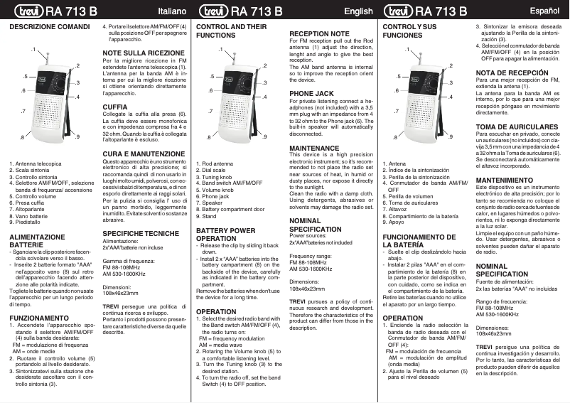 Page n°1 - Manuel utilisateur Trevi RA 713 B