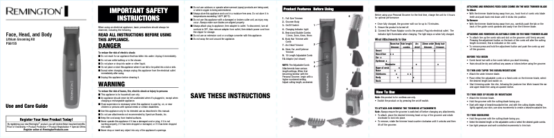 Page 1 de la notice Manuel utilisateur Remington GroomPlus