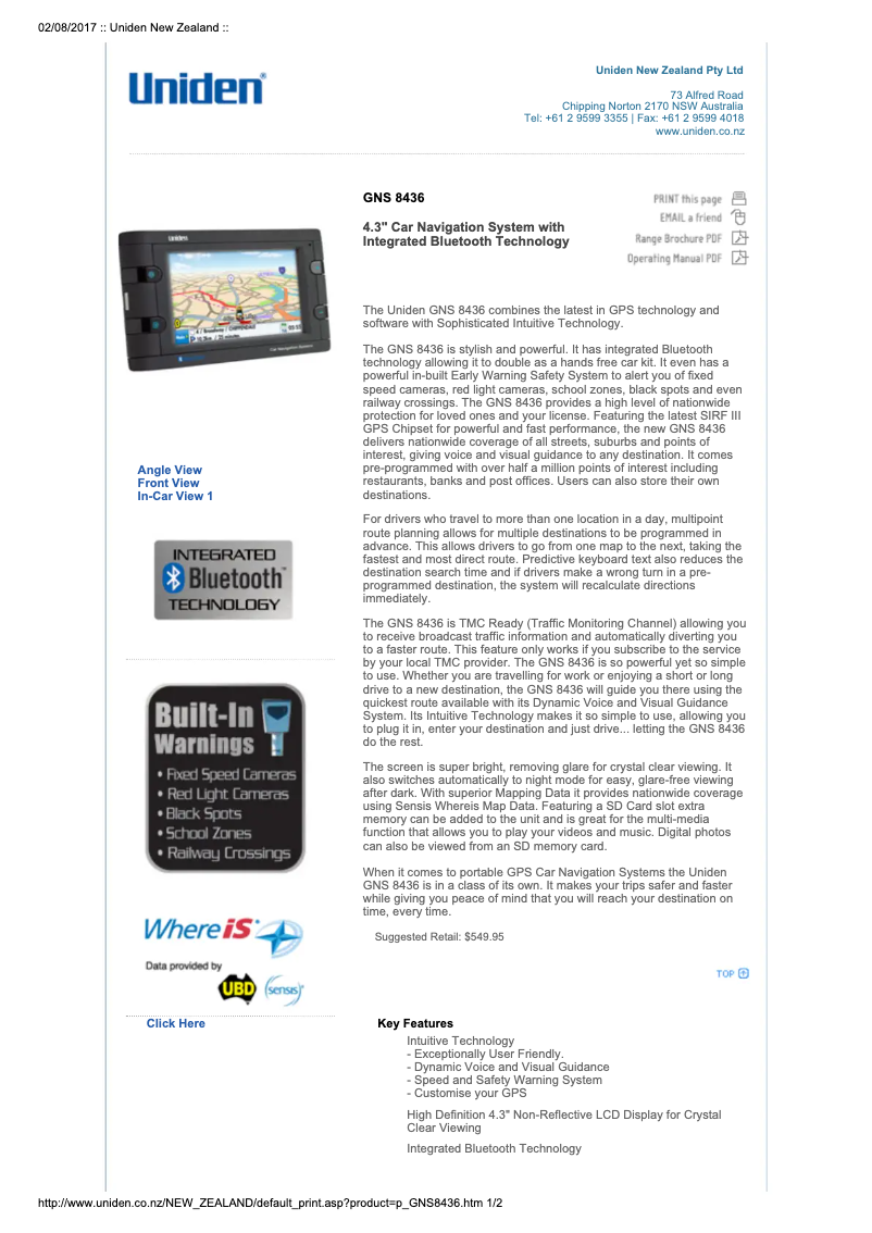 Page n°1 - Manuel utilisateur Uniden GNS 8436