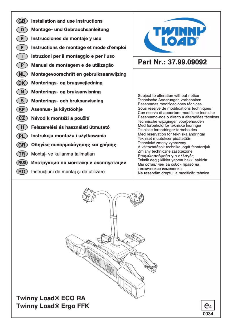 Page 1 de la notice Manuel utilisateur Twinny Load ECO RA