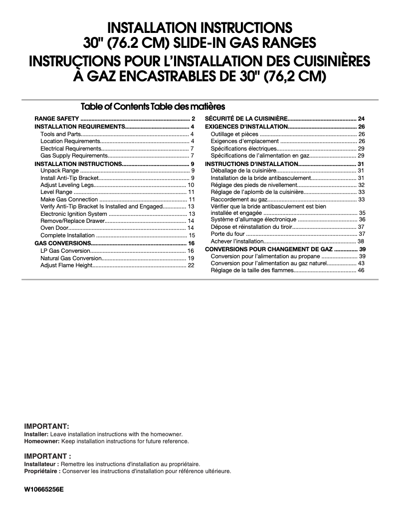 Page n°1 - Guide d'installation JennAir JGS1450FP