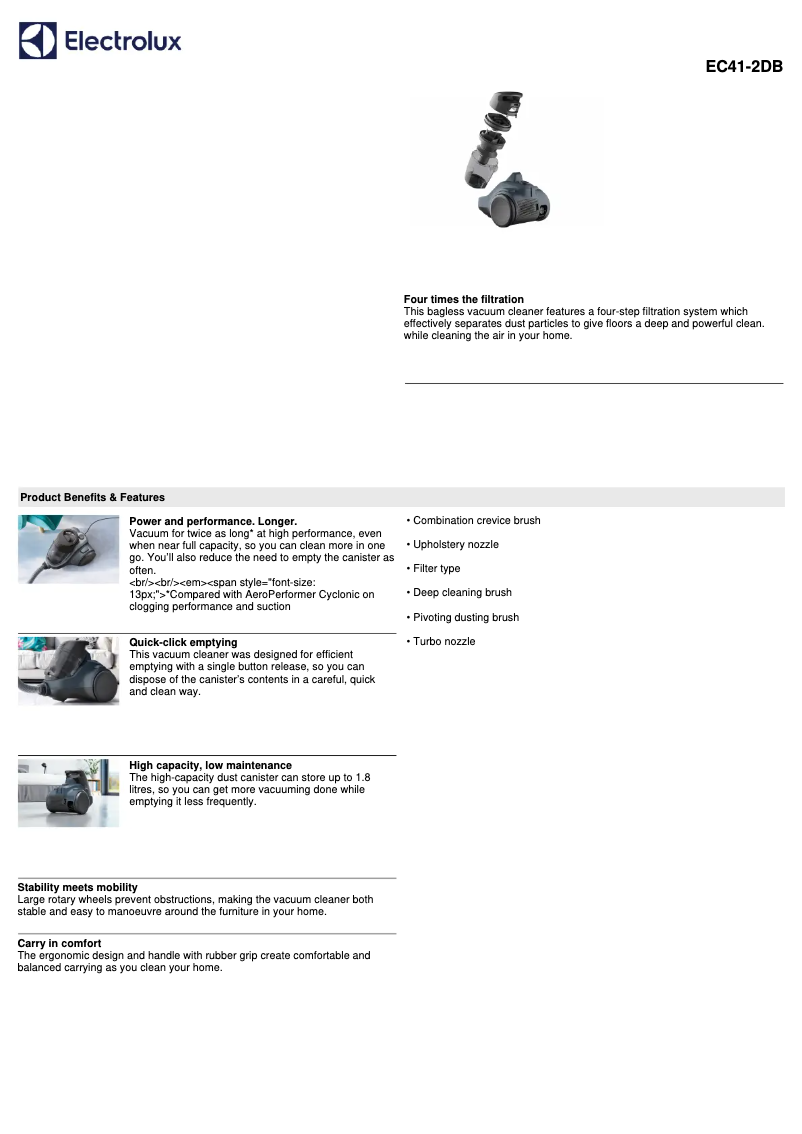 Page n°1 - Fiche technique Electrolux Ease C4