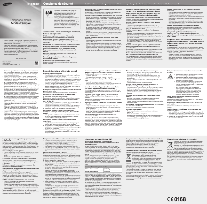 Page n°1 - Manuel utilisateur Samsung GT-E1205T