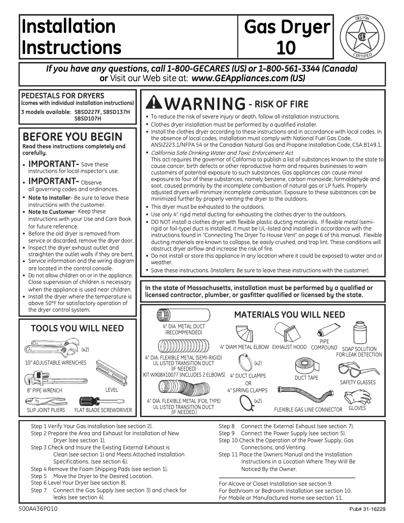 Page n°1 - Guide d'installation GE DCVH680GJMR