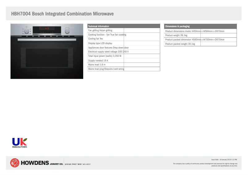 Page 1 de la notice Fiche technique Bosch CMA583MS0B