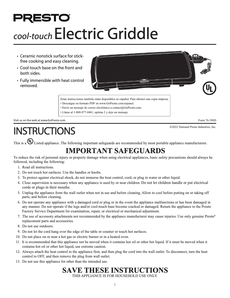 Image de la première page du manuel de l'appareil cool-touch 07055