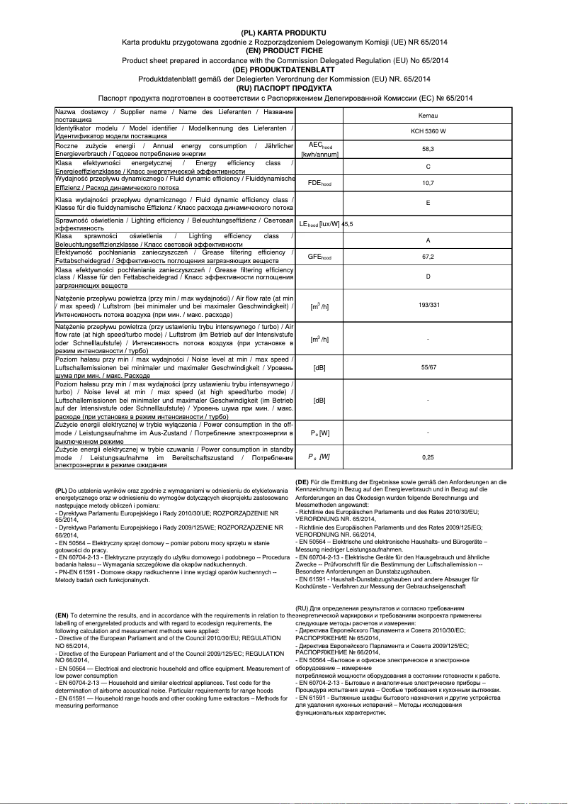 Page n°1 - Fiche technique Kernau KCH 5360 W