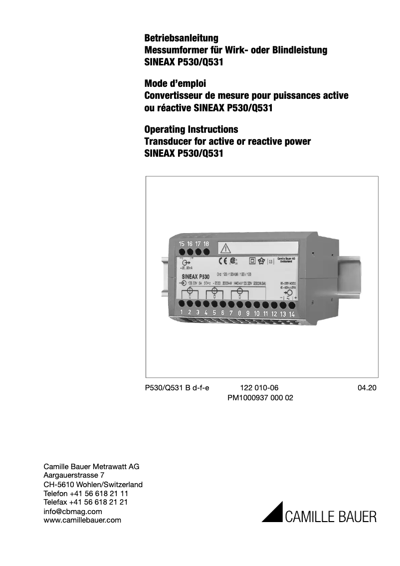 Image de la première page du manuel de l'appareil SINEAX P530