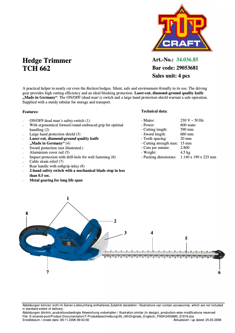 Page 1 de la notice Manuel utilisateur Topcraft TCH 662