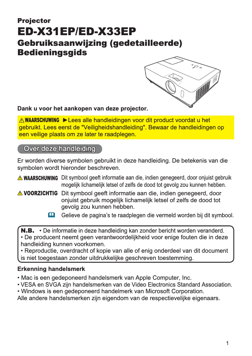 Page 1 de la notice Manuel utilisateur Hitachi ED-X33EP