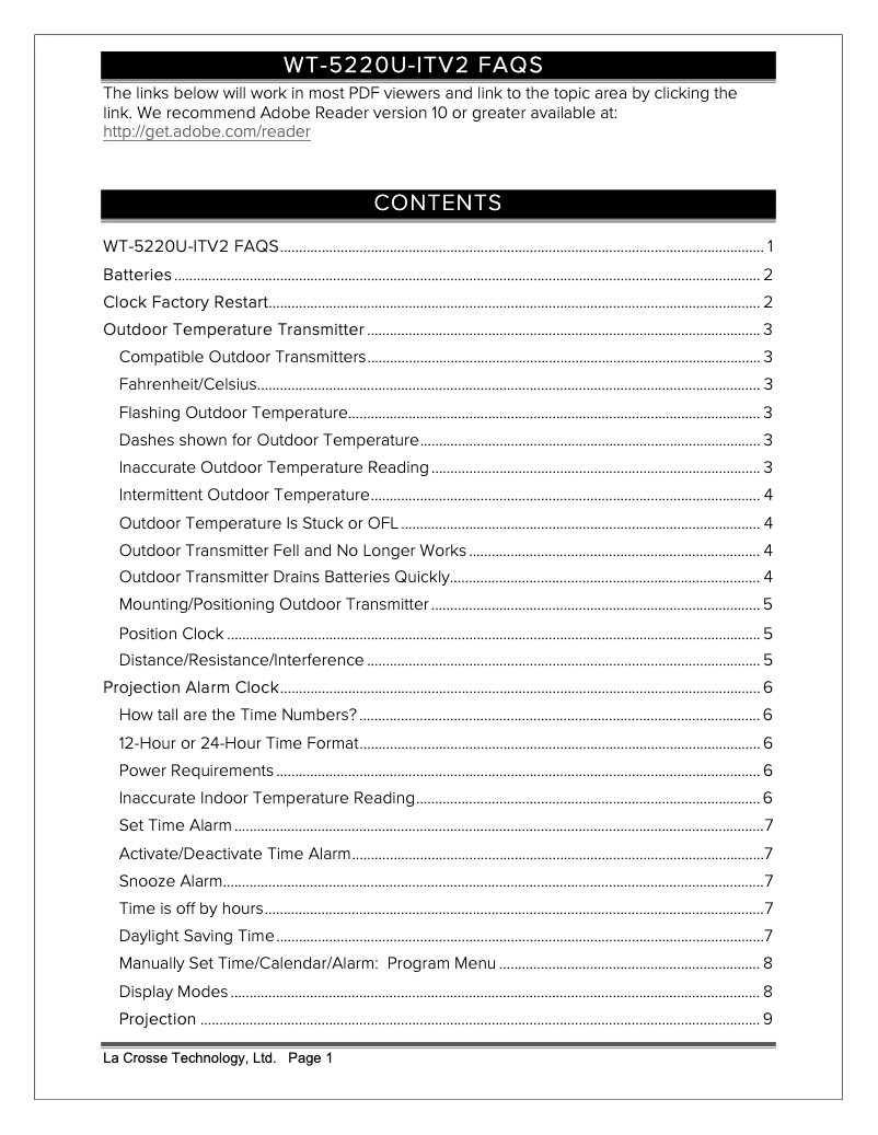Page n°1 - FAQ La Crosse Technology WT-5220U-ITV2