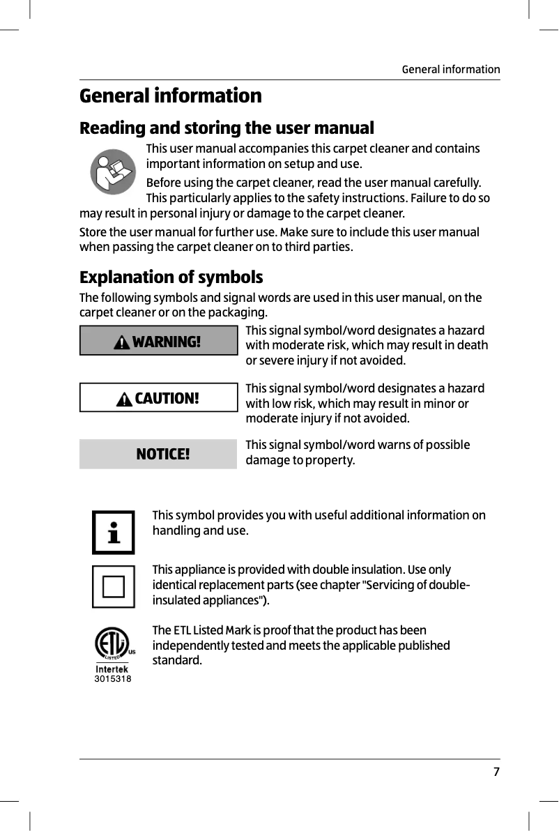 Image de la première page du manuel de l'appareil Carpet Cleaner VC9389A
