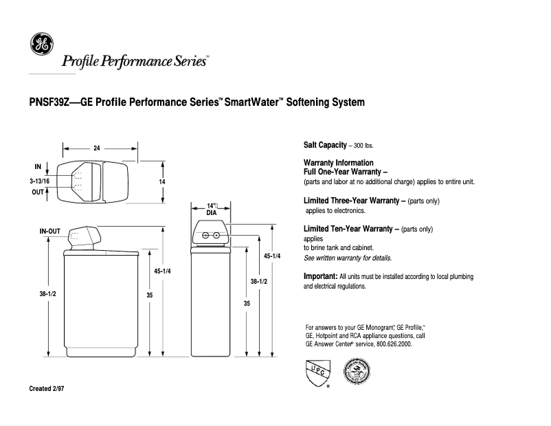 First page image of the manual for Profile PNSF39Z