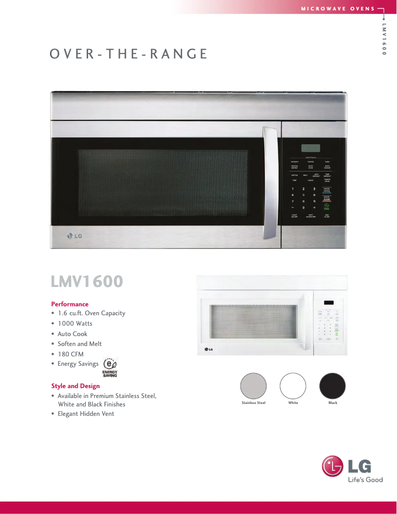 Página 1 del manual Ficha técnica LG LMV1600SW