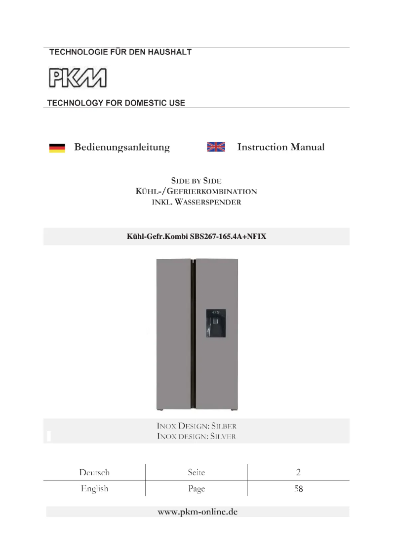 Page 1 de la notice Manuel utilisateur PKM SBS267-165.4A+NFIX