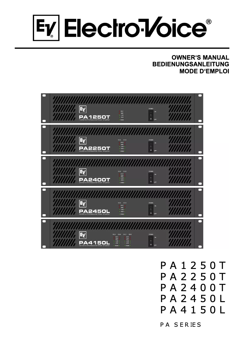 Page n°1 - Manuel utilisateur Electro-Voice PA2250T
