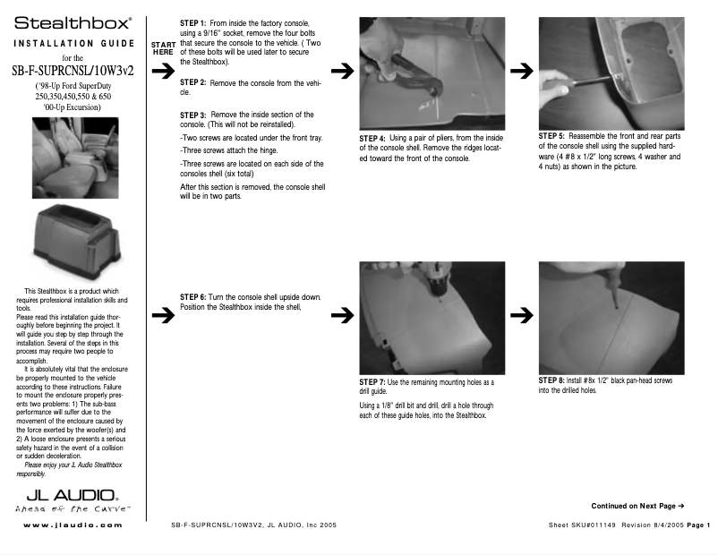 Image de la première page du manuel de l'appareil Stealthbox SB-F-SUPRCNSL/10W3v3