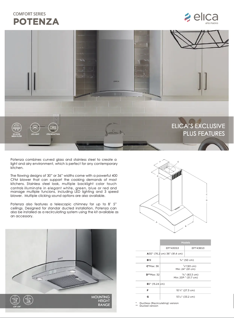 Page 1 de la notice Fiche technique Elica Potenza EPT436S3