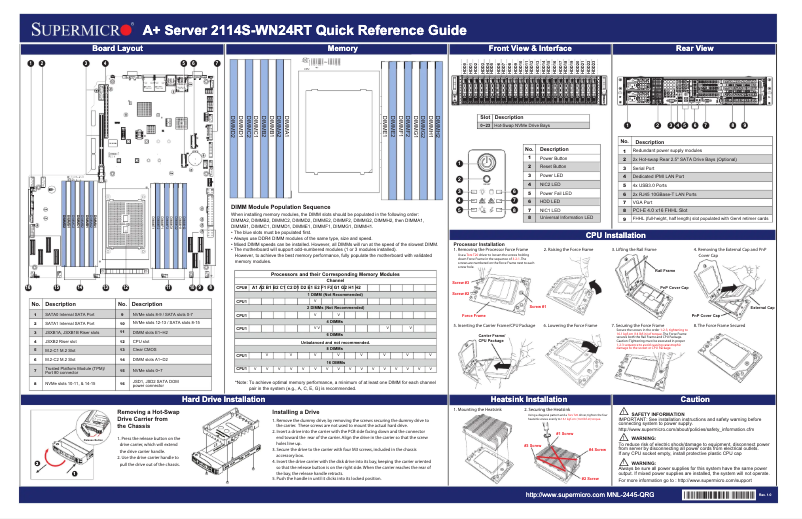 Page 1 de la notice Guide de démarrage rapide Supermicro A+ Server 2114S-WN24RT