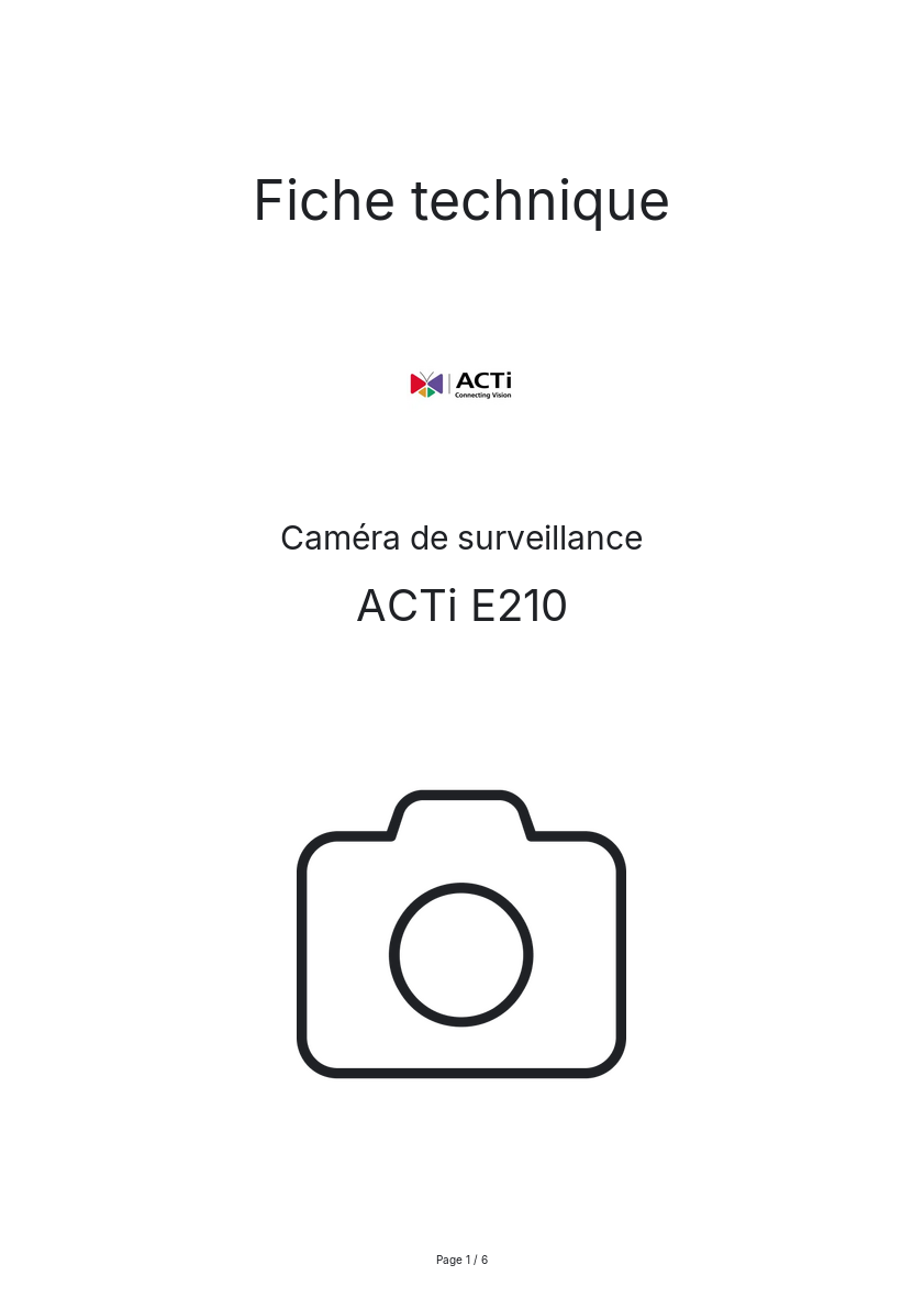 Page n°1 - Fiche technique ACTi E210
