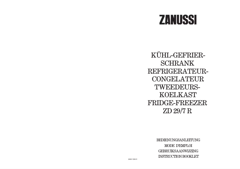 Page 1 de la notice Manuel utilisateur Zanussi-Electrolux ZD 29/7 R