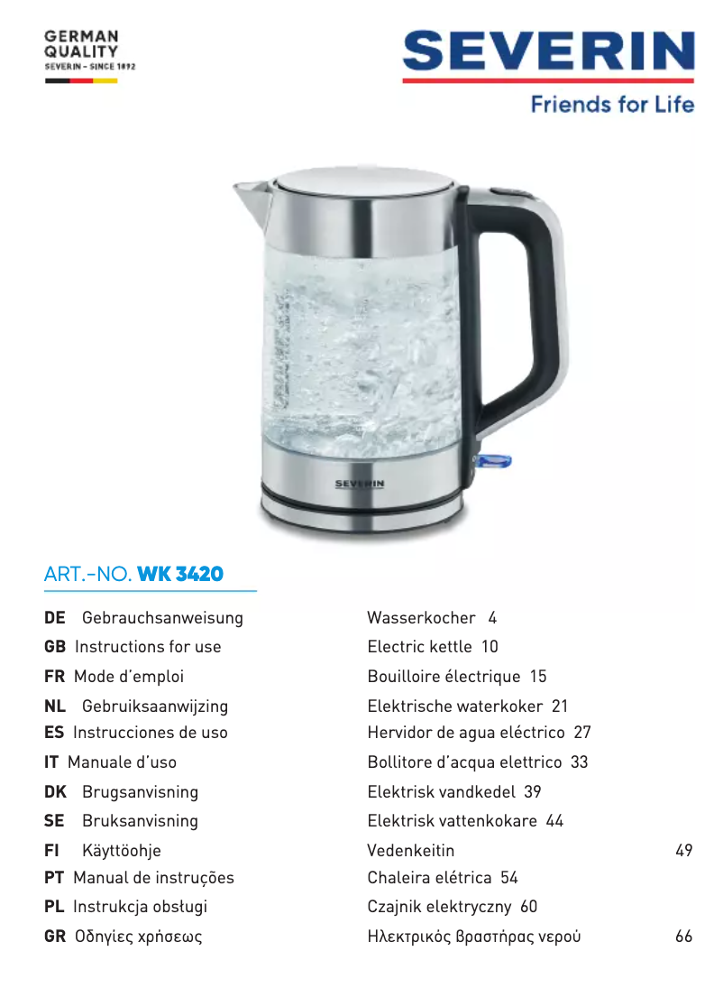 Page n°1 - Fiche technique Severin WK 3420