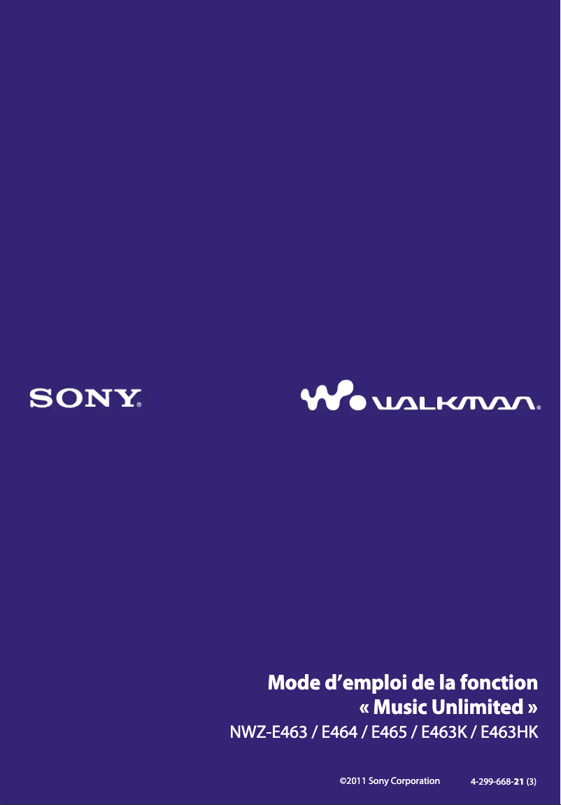 Page 1 de la notice Manuel utilisateur Sony Walkman NWZ-E465