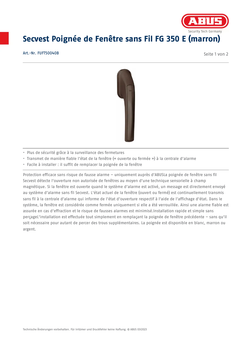 Image de la première page du manuel de l'appareil FUFT50040B