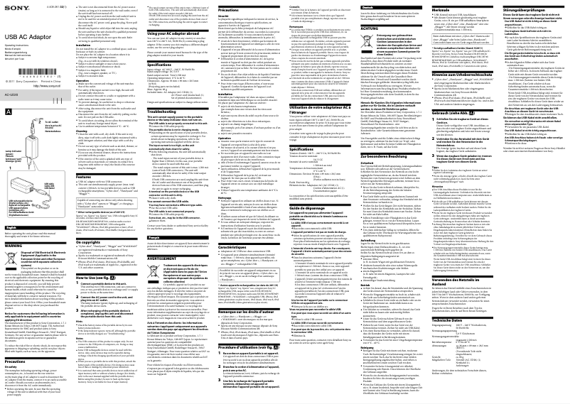 Page 1 de la notice Manuel utilisateur Sony AC-UD20