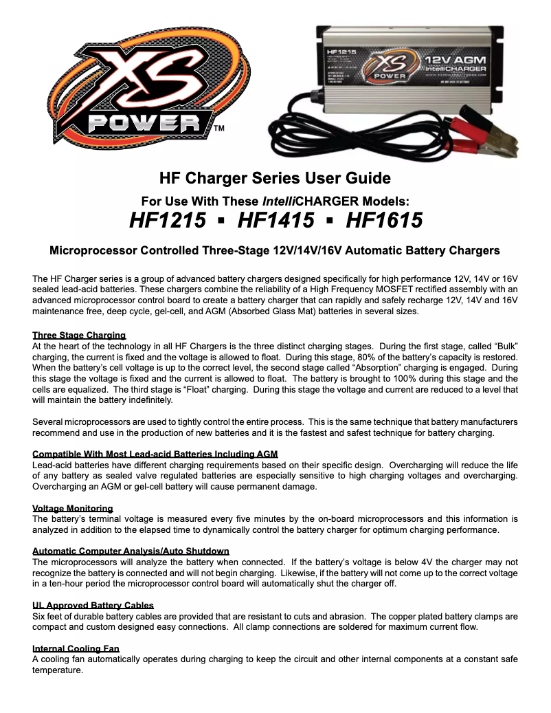 Page 1 de la notice Manuel utilisateur XS Power IntelliCharger HF1215