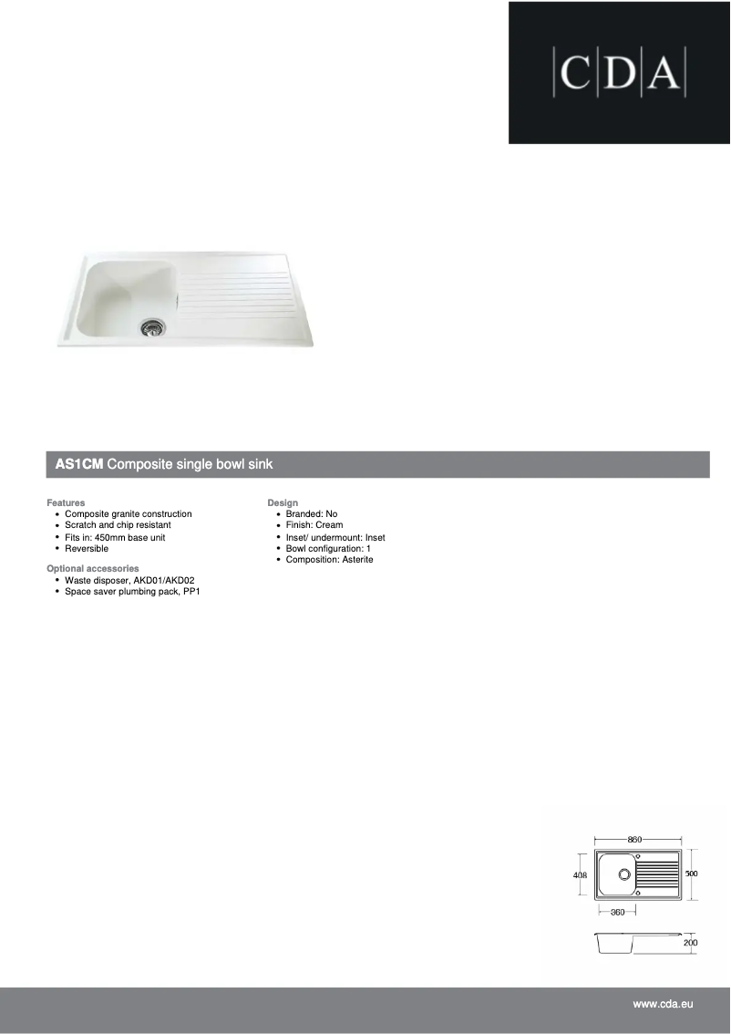 Page n°1 - Fiche technique CDA AS1CM