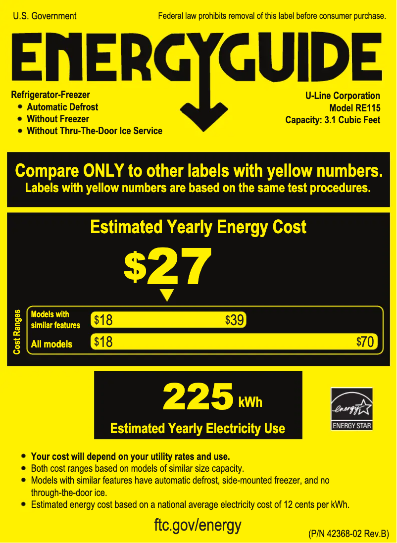 Page n°1 - Label énergétique U-Line UHRE115-BS01A