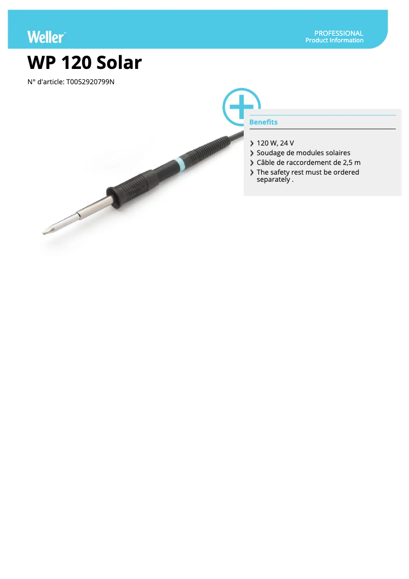 Page 1 de la notice Fiche technique Weller WP 120