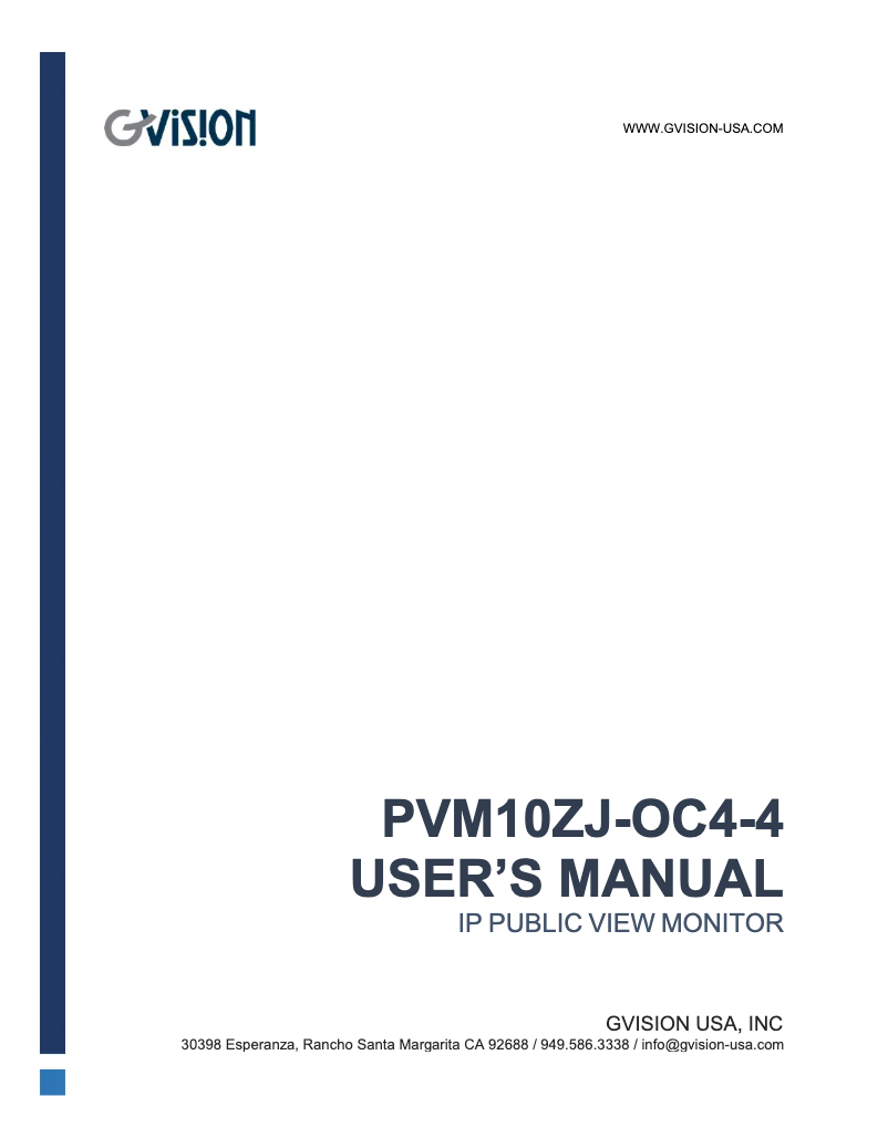 Page n°1 - Manuel utilisateur GVision PVM10ZJ-OC4-4