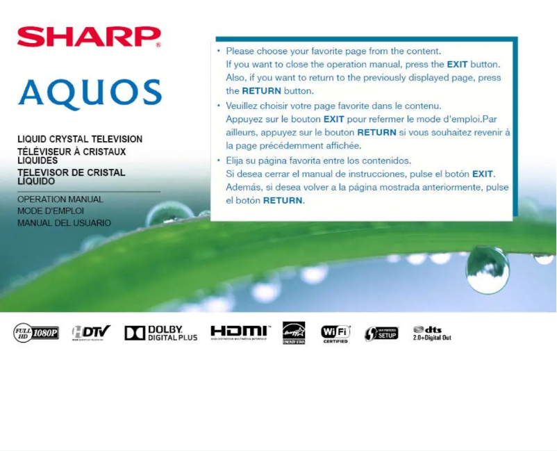 Page 1 de la notice Manuel utilisateur Sharp LC60LE661U