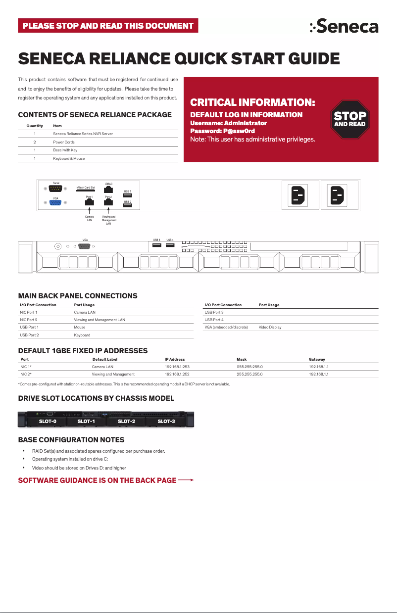 Page 1 de la notice Manuel utilisateur Seneca Reliance