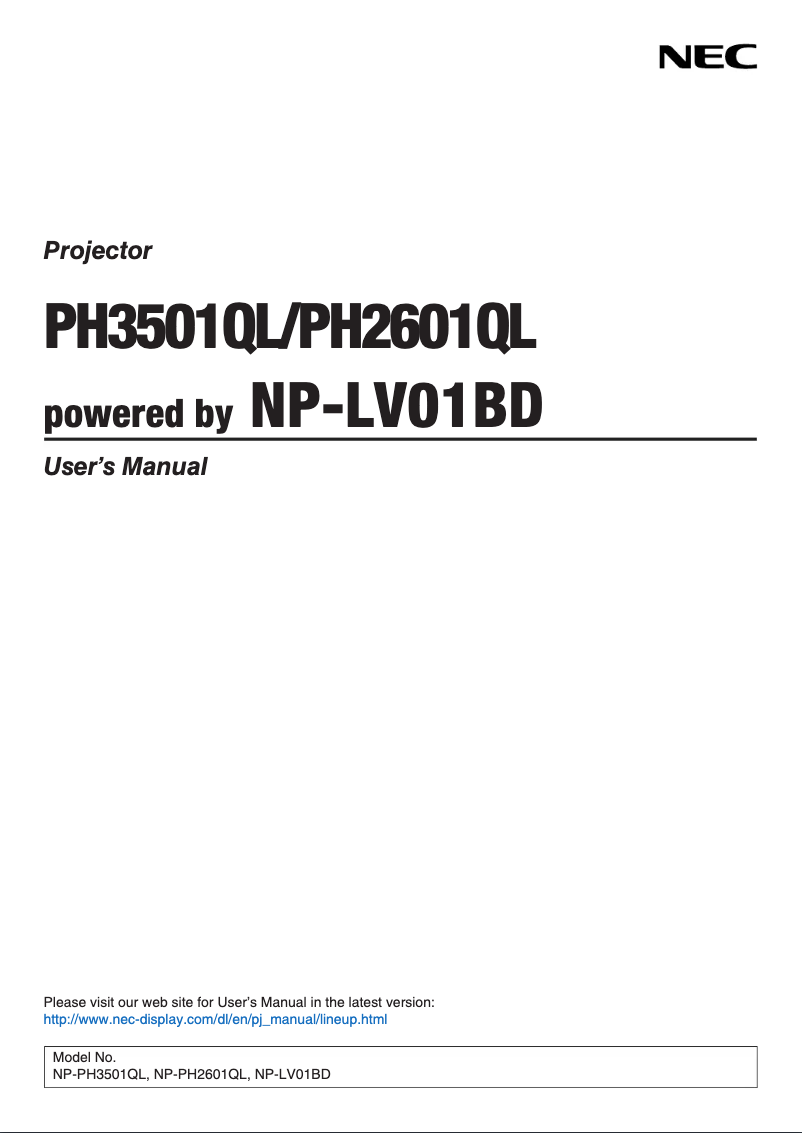 Page n°1 - Manuel utilisateur NEC PH2601QL
