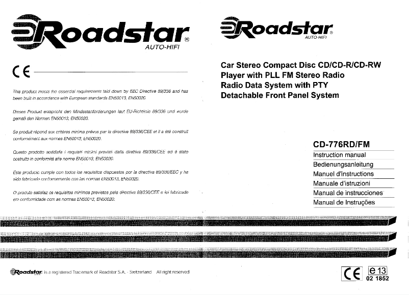 Page 1 de la notice Manuel utilisateur Roadstar CD-776RD/FM