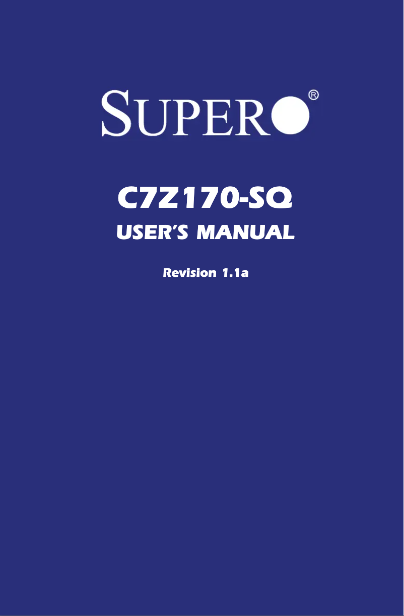 Page 1 de la notice Manuel utilisateur Supermicro C7Z170-SQ