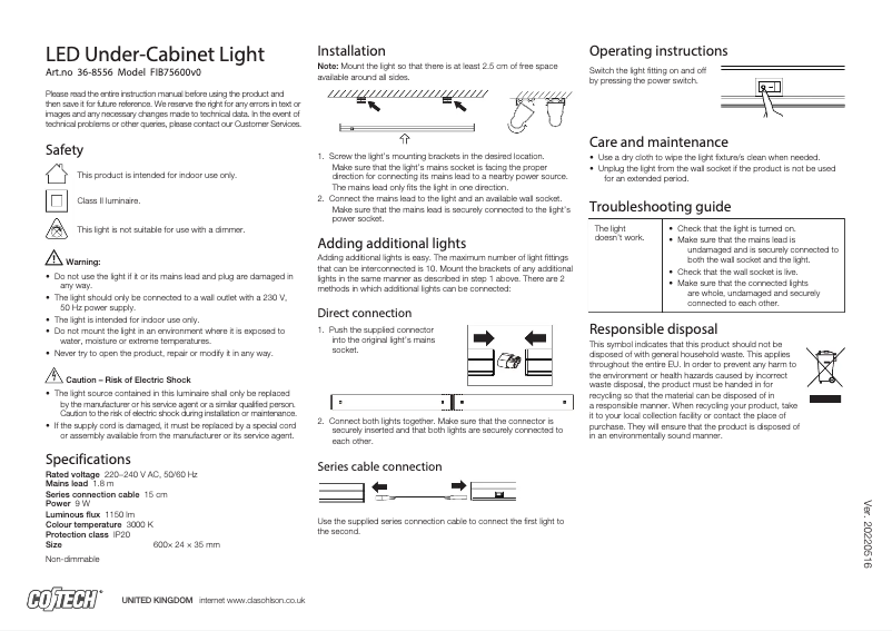 Page 1 de la notice Manuel utilisateur Cotech FIB75600v0