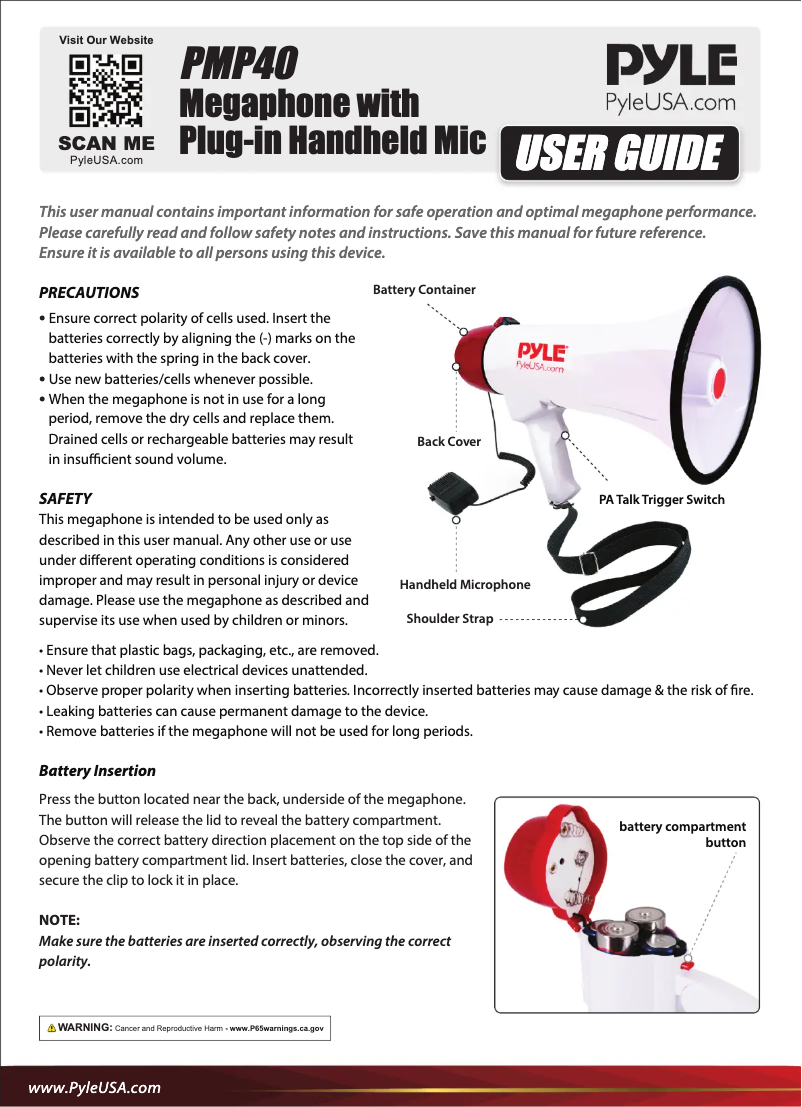 Page 1 de la notice Manuel utilisateur Pyle PMP40