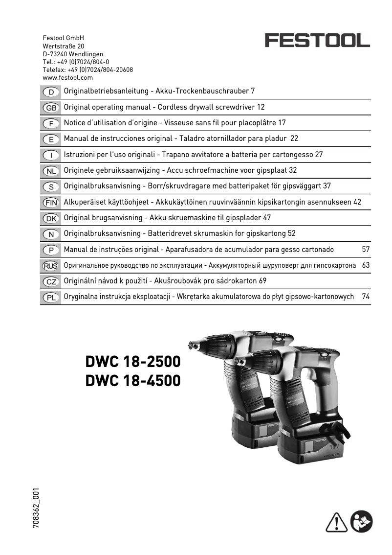 Page n°1 - Manuel utilisateur Festool DWC 18-4500 Li 5,2-Plus