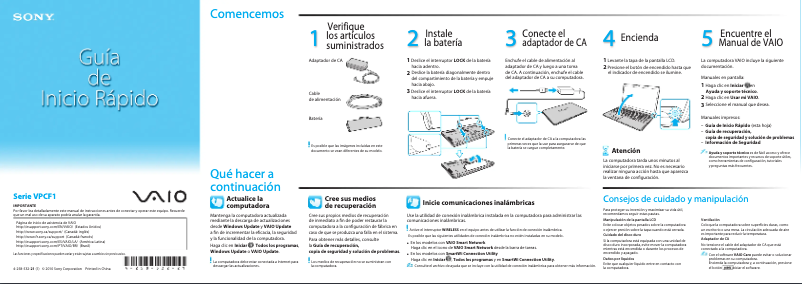 Página 1 del manual Guía de instalación Sony Vaio VPCF131FM